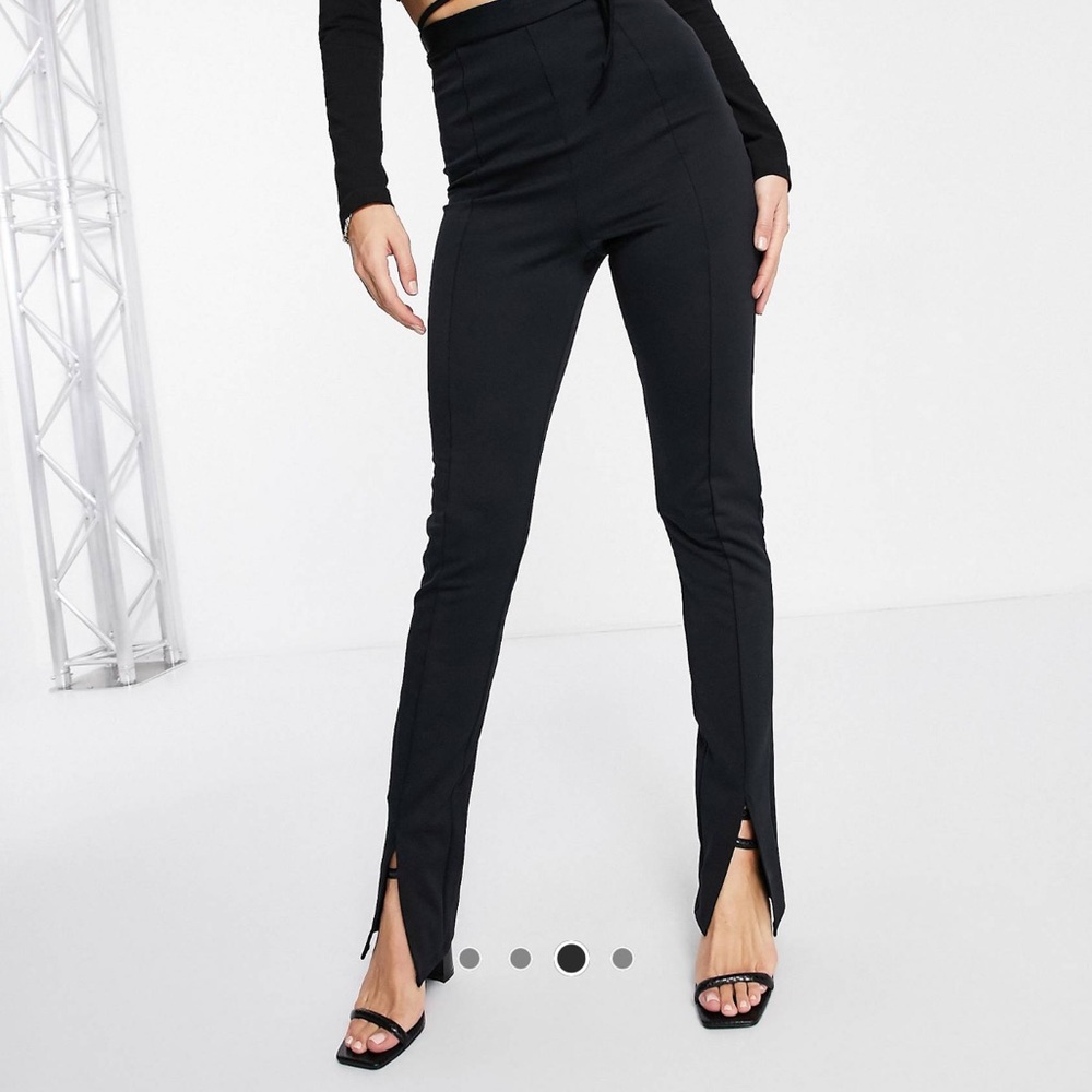 High Waist Tailored Stretch Pans with Front Slit